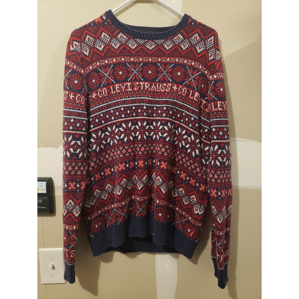 Mens Levi's Holiday Christmas Sweater Knit Pullover Red Size Medium‎ Crimson